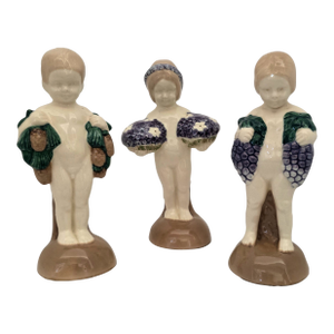 Set of 3 Antique 19th Century German Majolica Figurines
