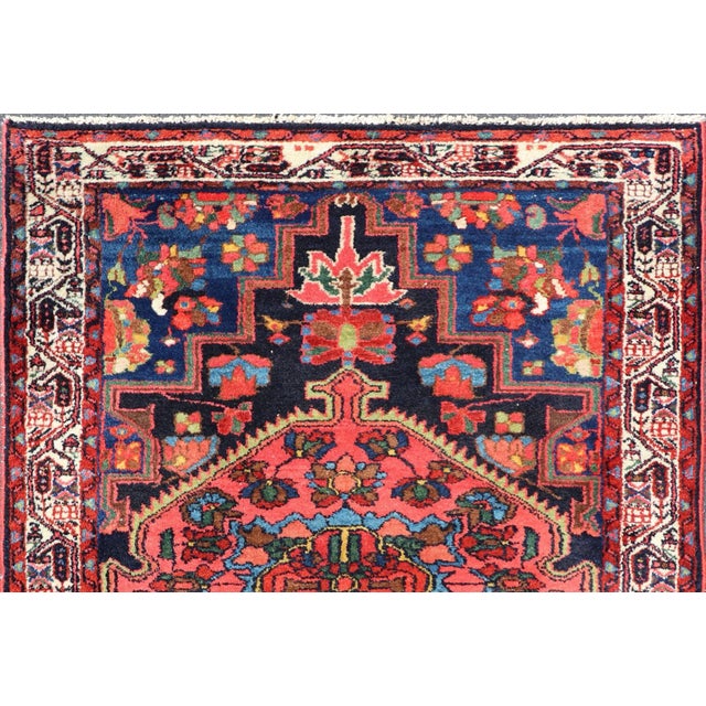 Tribal Antique Persian Hamadan Rug With Medallion and Geometric Design in Multicolor 3'8"x4'9" For Sale - Image 3 of 10