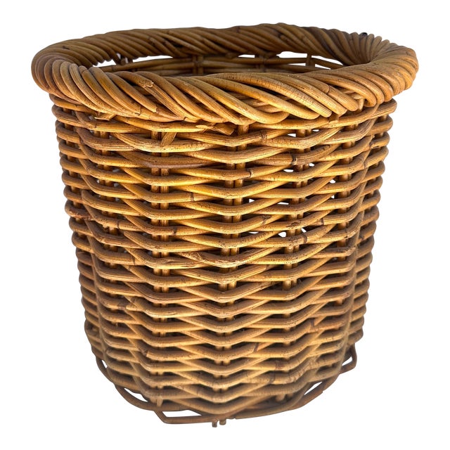 Vintage French Thick Woven Rattan/Wicker Basket For Sale