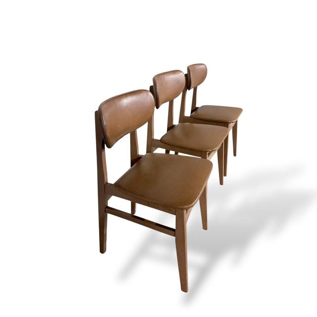 Wood Dining Chairs in Teak and Vinyl, Set of 3 For Sale - Image 7 of 9