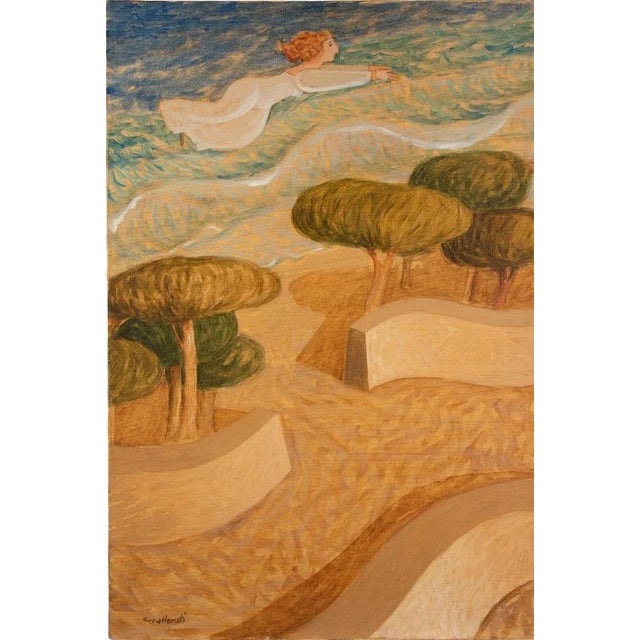 Alberto Gallerati, The Pointing Angel Takes You to the Sea, 1980s, Oil Painting For Sale - Image 7 of 7