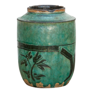Vintage Elaris Painted Green Vase