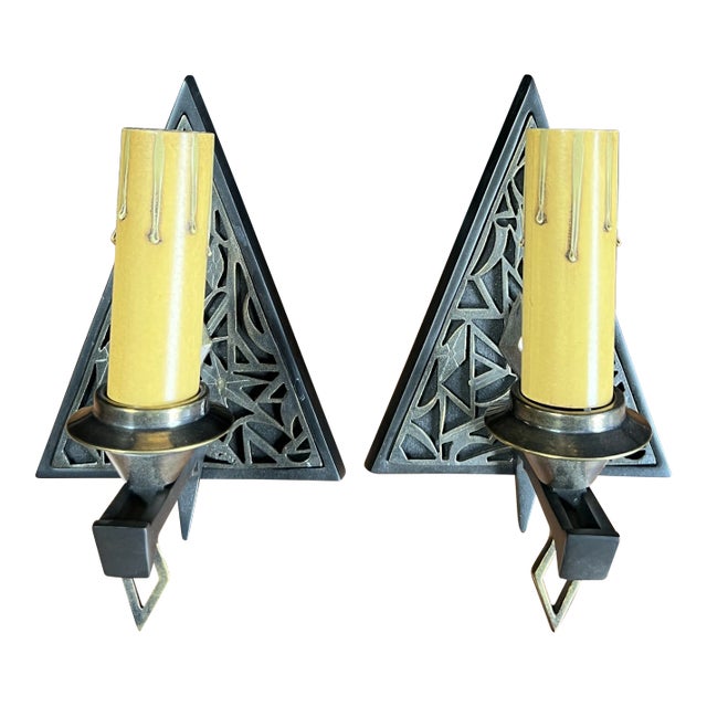 1920s Art Deco Triangle Sconces - a Pair For Sale