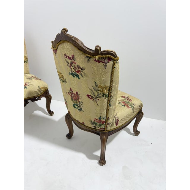 Wood Small Louis XV Style Armchairs in Curved Carved Wood with Floral Fabric, 1940s, Set of 2 For Sale - Image 7 of 10