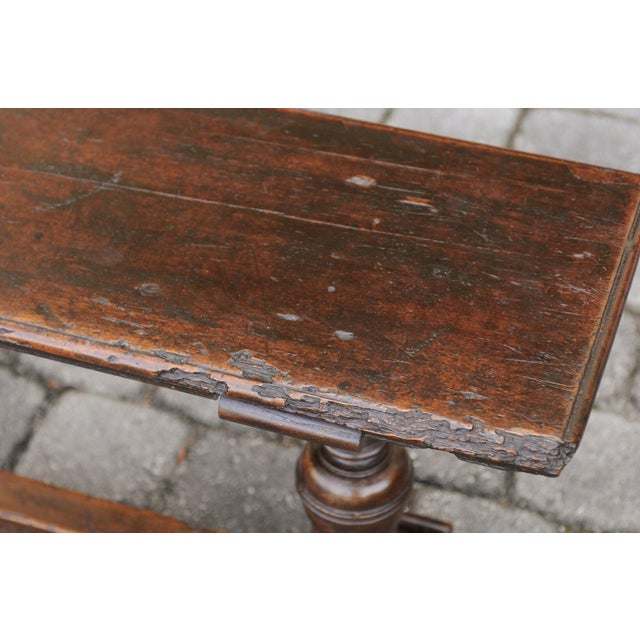 Two English Georgian Period Walnut Benches with Turned Legs and Cross Stretcher For Sale - Image 11 of 12