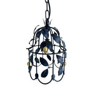 French Tole Cage Chandelier with Lemons from J.P. Ryckaert, 1980s For Sale