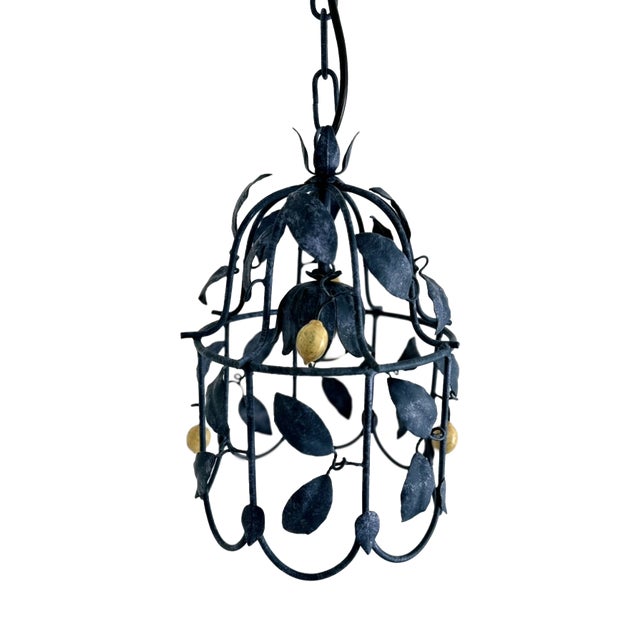 French Tole Cage Chandelier with Lemons from J.P. Ryckaert, 1980s For Sale