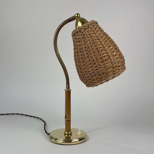 Wicker, Bamboo & Brass Table Lamp, Austria, 1950s For Sale - Image 3 of 17