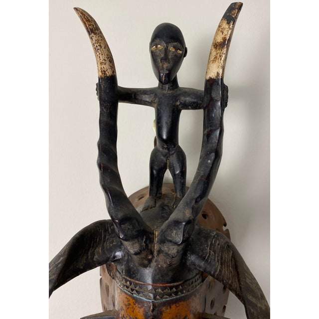 Brown Guro Style African Carved Wood Horned Antelope Mask With Figure, Côte D’Ivoire For Sale - Image 8 of 12