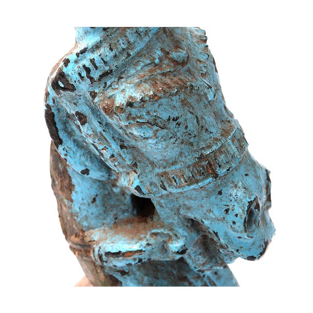 18th Century 18th-Century Indian Hand-Carved & Painted Teakwood Horse Corbel on Stand For Sale - Image 5 of 9