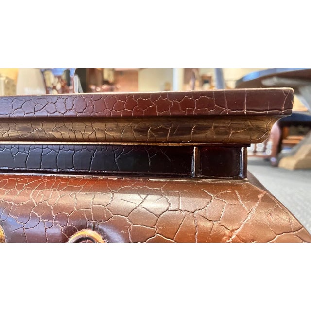 1990s Baker Furniture Oxblood Chinoiserie Crackle Finish Coffee Table With Gilt Decoration For Sale - Image 13 of 14