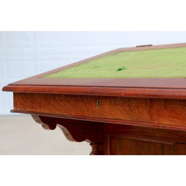 Antique 1860s Victorian Walnut Davenport Writing Desk English Slant Front Secretary With Original Green Baize Top For Sale - Image 13 of 18