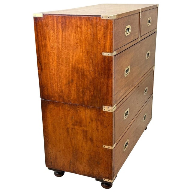 A Very Good Quality Mid 19th Century Camphor Wood Military Campaign Chest In Two Parts, with Original Brass Bound...