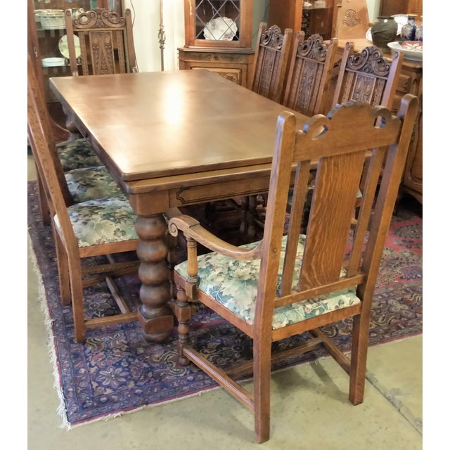 Antique Oak Large Refractory / Draw Leaf Table Dining Set ...