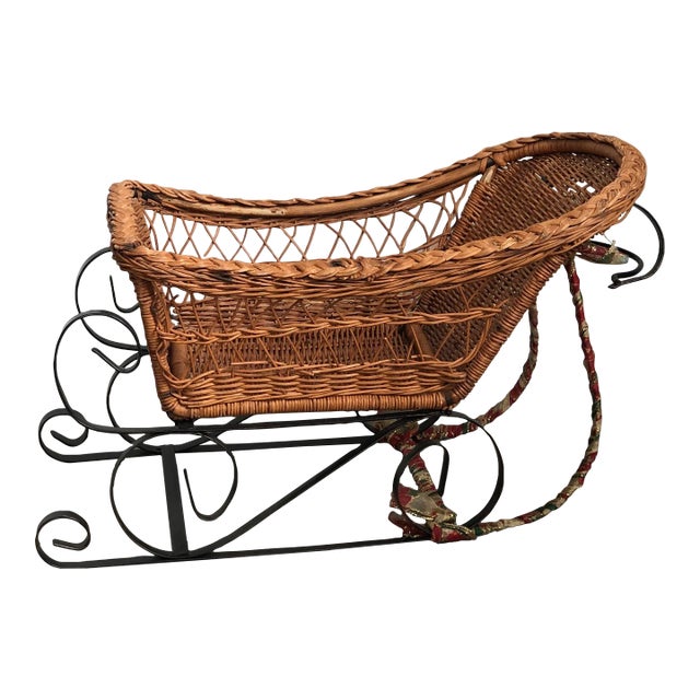 1970s Wicker Sleigh on Wrought Iron Runners For Sale