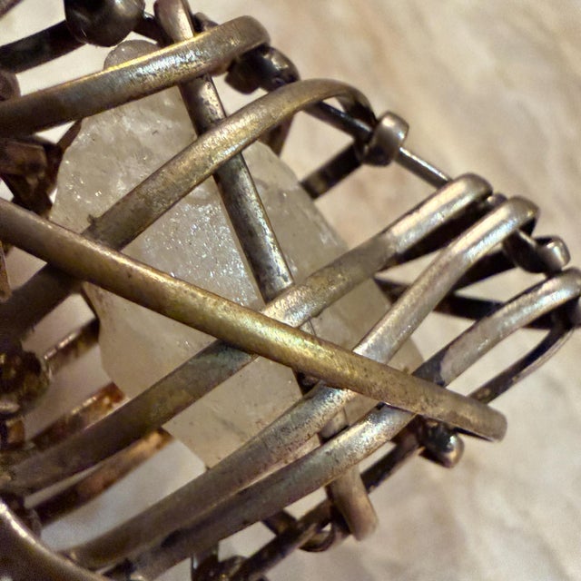 Silver Wire-Wrapped Pendant Featuring a Raw Gemstone Quartz Silver-Plated For Sale - Image 8 of 15