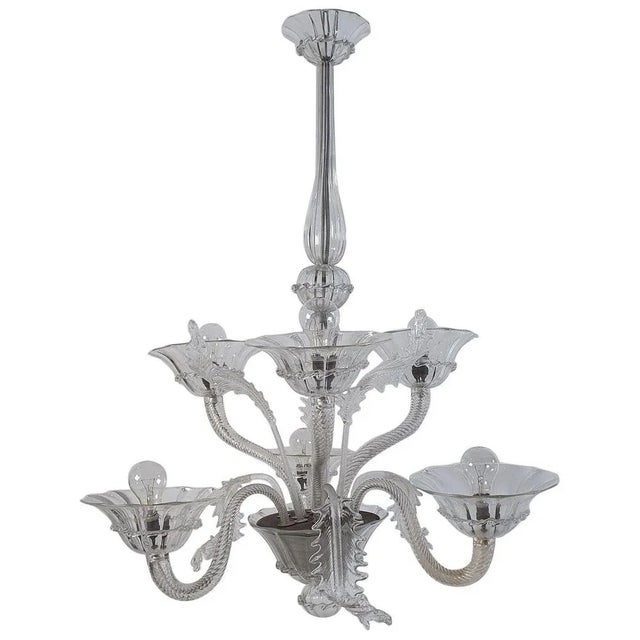 Large Murano Clear Glass Chandelier, 1940s For Sale - Image 8 of 8