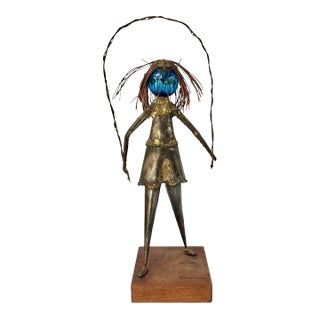 1960s Harold Einhorn MCM Brutalist Sculpture 20.5" Glass Metal Girl Skipping Rope For Sale