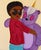 Plushie VI by Ayobola Kekere-Ekun | Mixed media of a figure hugging a purple bear plushie For Sale