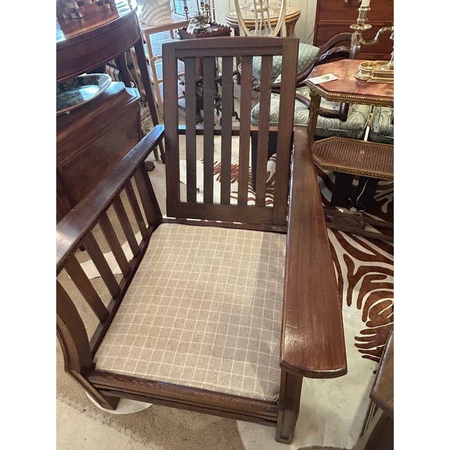 Arts & Crafts Morris Style Club Chairs With Grey Flannel Plaid -a Pair For Sale - Image 11 of 11