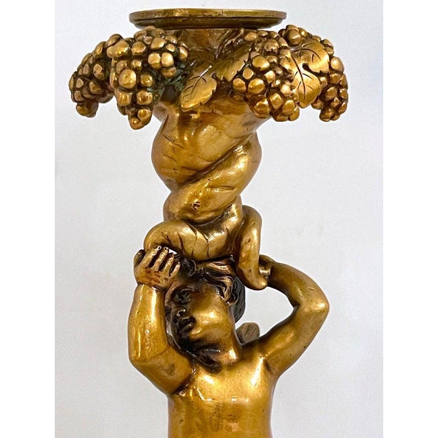 Renaissance Late 19th Century Italian Renaissance Style Gilt Bronze & Marble Putti on Crocodile Candlestick For Sale - Image 3 of 12