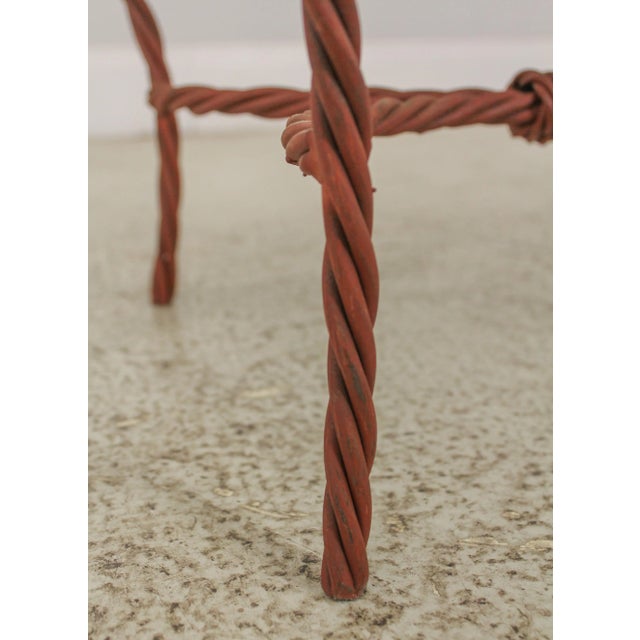 Pair Rope Twist Iron Benches W. Tropical Upholstery For Sale - Image 9 of 13