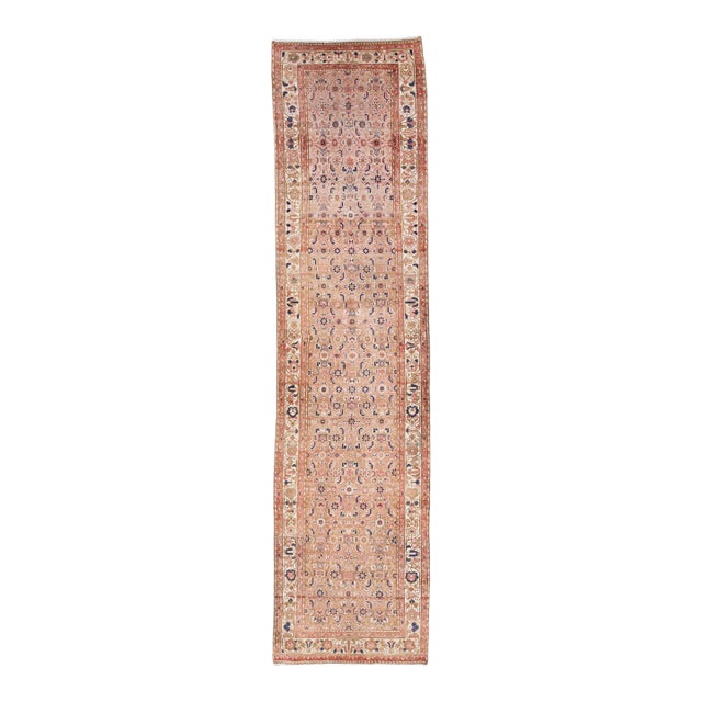 1960s Vintage Malayer Shabby Chic Peach Handmade Floral Wool Runner For Sale