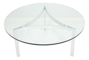 Italian Round Chrome and Glass Coffee Table, 1980s