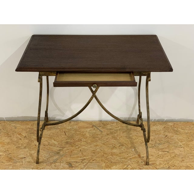 19th century French bistro table with iron lyre legs & wood top with drawer Really chic and beautiful Original patina...