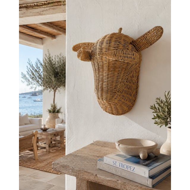 Vintage Mid-Century French Wicker Bull Head Wall Sculpture, Picasso Style For Sale - Image 12 of 12