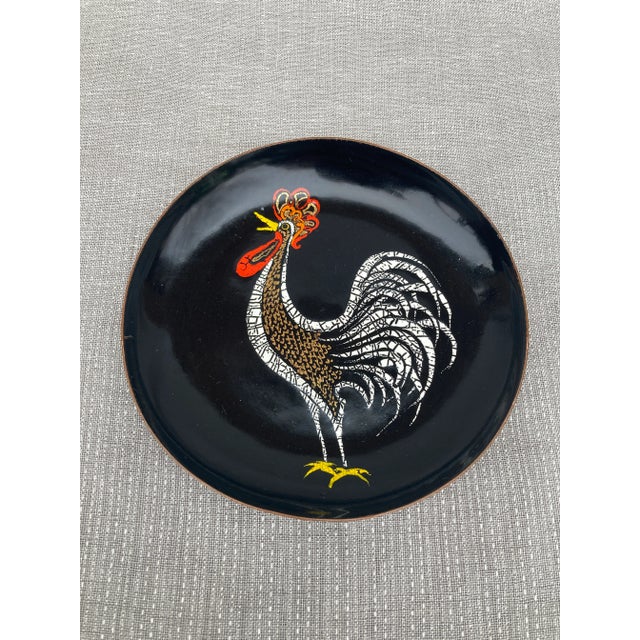 Metal Mid Century Copper Enamel Rooster Catchall For Sale - Image 7 of 11