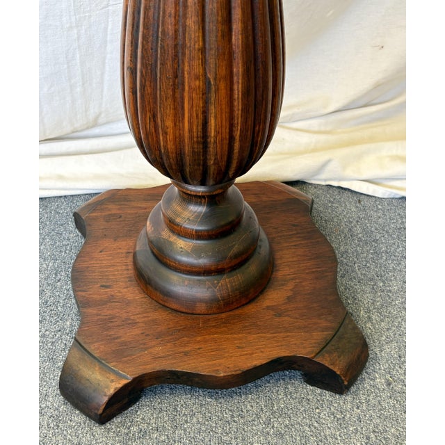 1900's Solid Wood Reeded Pedestal/ Plant Stand With Marble Top For Sale - Image 13 of 18