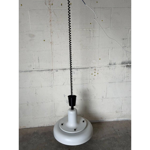 1970s Mid-Century Modern White Pendant Light Metal Ceiling Lamp Space Age Danish For Sale - Image 9 of 10