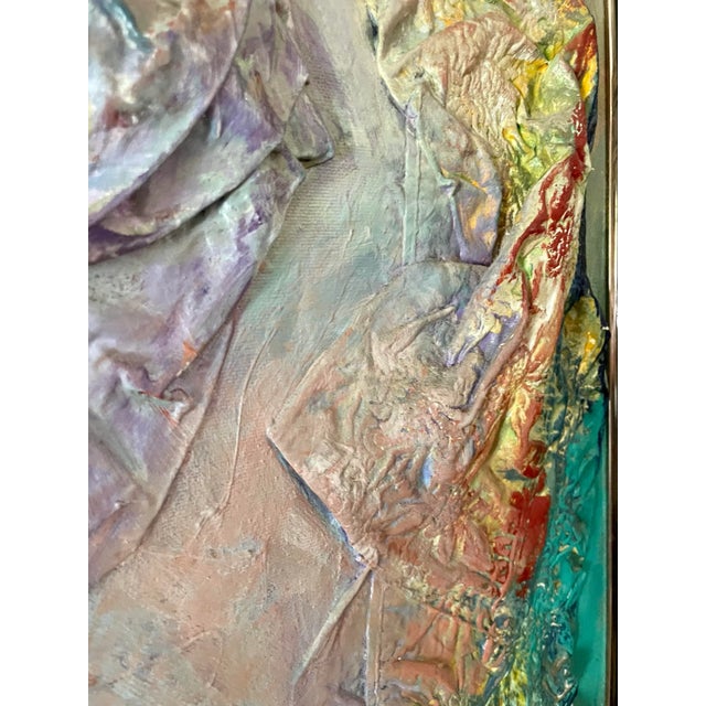 1980s Postmodern Textile Multimedia Original Framed Painting For Sale - Image 4 of 10