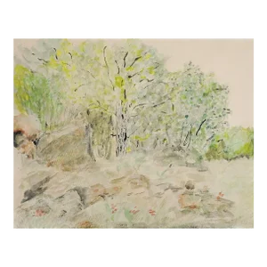 Mid 20th Century Impressionist Forest Meadow Landscape Watercolor Painting
