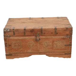 Antique Zanzibar Brass Bound Teak Chest For Sale