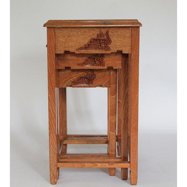 Brown 20th Century Hong Kong Carved Nesting Tables S/3 For Sale - Image 8 of 12