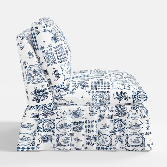 Not Yet Made - Made To Order Capra Ruffle Settee in Delft Print For Sale - Image 5 of 7
