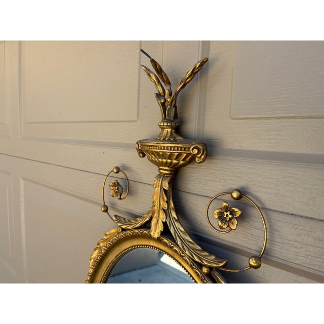 Early 20th Century Adam Style Neoclassical Giltwood Oval Mirror With Urn Crest For Sale - Image 10 of 17
