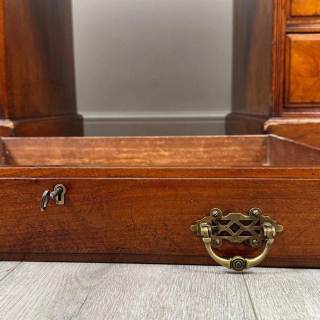 Antique English Walnut Pedestal Desk with Blue Leather Top For Sale - Image 10 of 12