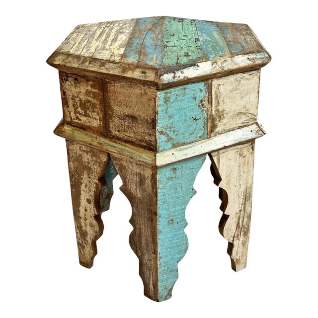 Salvaged Wood Hexagon Side Table For Sale