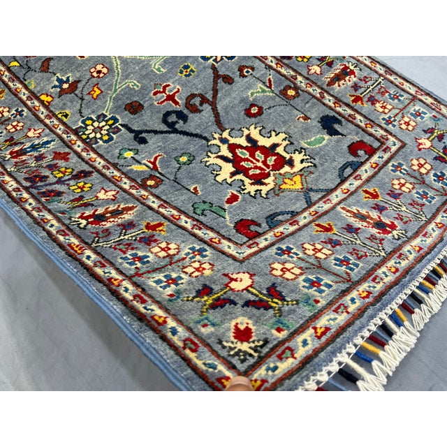 Blue Gray and Red Floral Wool Runner Rug, Persian Style, 2'9" X 9'7" For Sale - Image 16 of 17