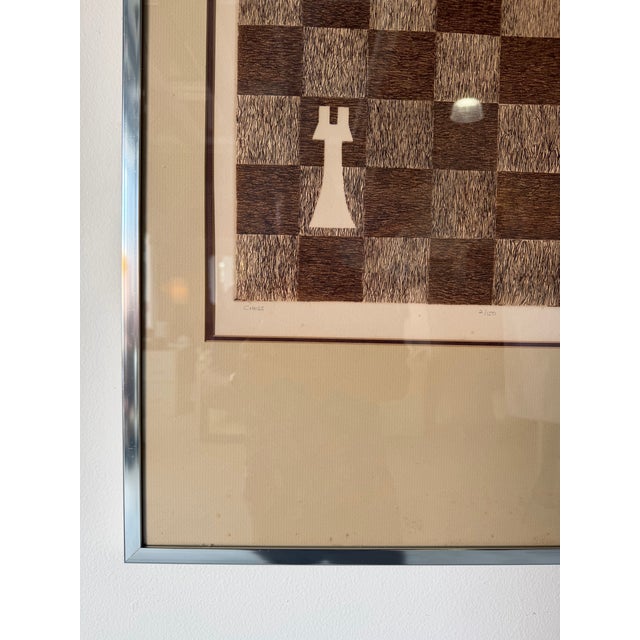 Vintage Modernist “Chess” Signed & Numbered Limited Edition Print in Chrome Aluminum Frame For Sale In Miami - Image 6 of 12