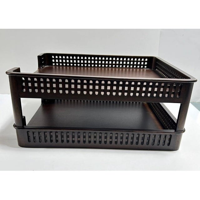 English Selamat Designs Mahogany Letter Tray – Two Tier Lattice Desk Organizer For Sale - Image 3 of 8