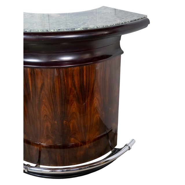 Metal Vintage Walnut and Green Marble Bar with Stools, 1970s, Set of 5 For Sale - Image 7 of 9