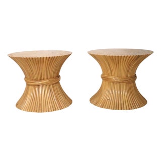 Pr. Of Bamboo Sheaf of Wheat Form Side Table Bases by McGuire For Sale