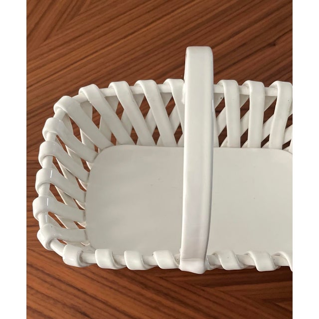 Ceramic Mid-Century Vintage Italian Woven Ceramic Handled Basket For Sale - Image 7 of 9