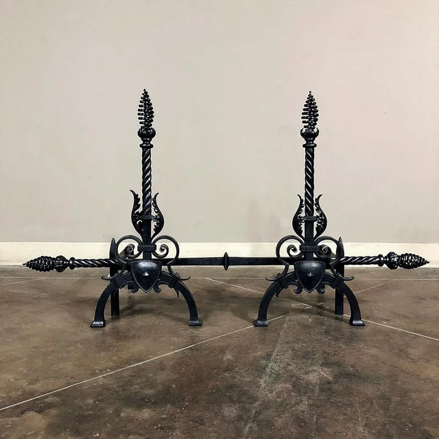 French Pair 19th Century Country French Wrought Iron Andirons For Sale - Image 3 of 12
