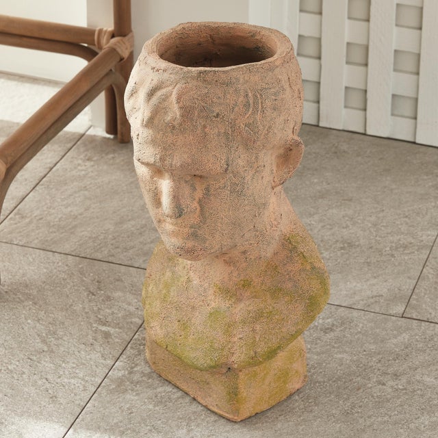 Kenneth Ludwig Chicago Weathered Garden Male Bust Planter For Sale - Image 4 of 13