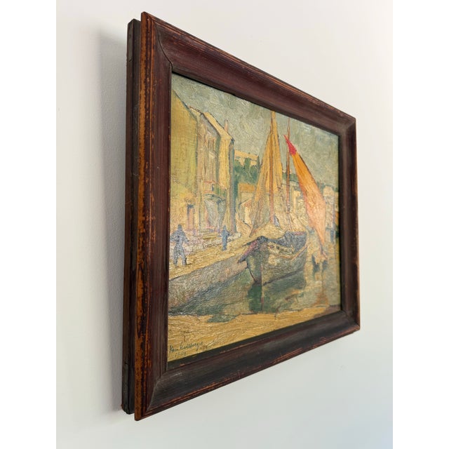 Impressionist Harbor Scene Painting Dated 1929 For Sale - Image 3 of 9